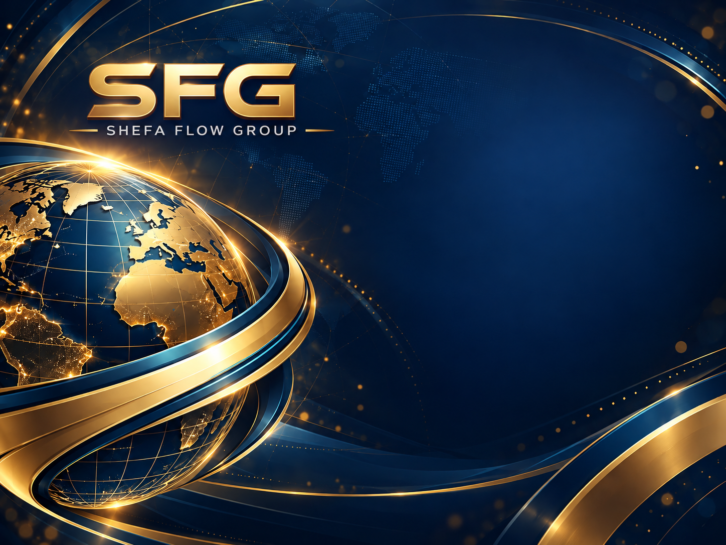 SFG — Shefa Flow Group, with a gold globe and global trade motifs